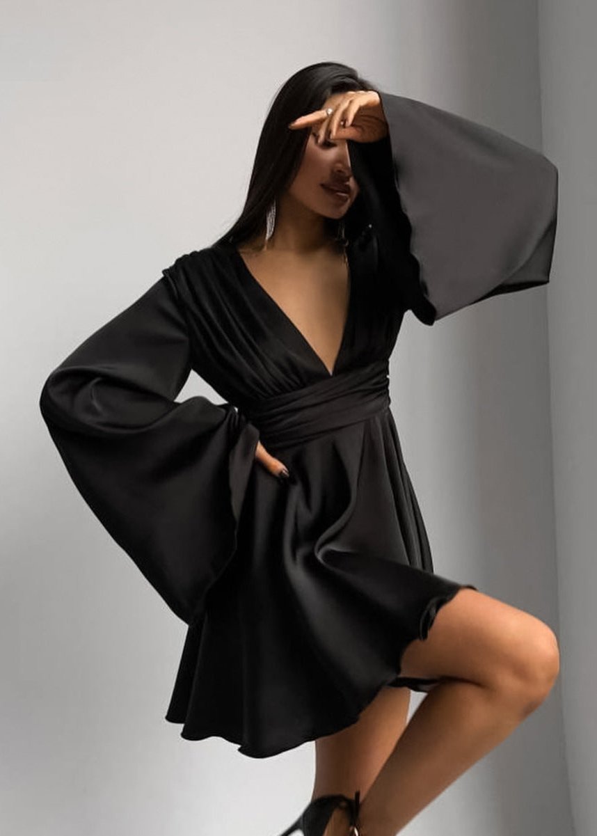 Celeste - Satin Bell Sleeve Mini Dress