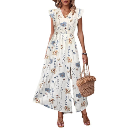 V-Neck High-Waisted Slit Printed Dress By The Ear