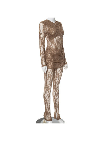 Crew Neck Patchwork Lace See Dress