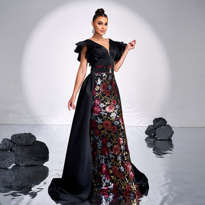 Sleeveless V-Neck Sequin Mermaid Gown Formal Dress