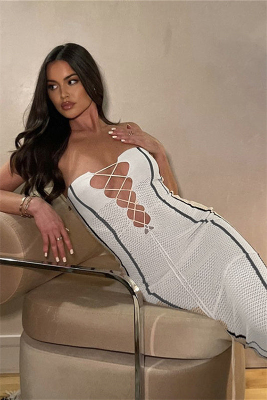Olivia Strapless Lace Up Maxi Knit Dress
