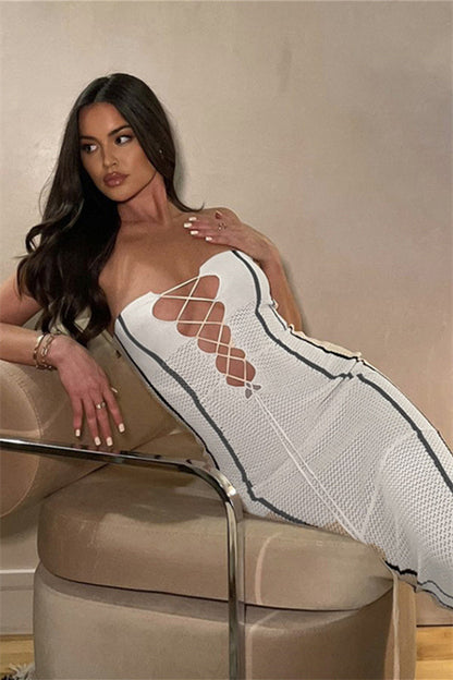 Olivia Strapless Lace Up Maxi Knit Dress