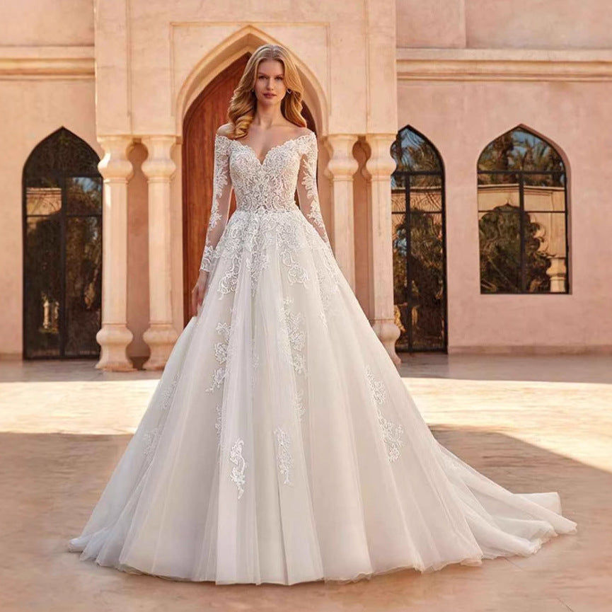 Off-Shoulder V-Neck Wedding Dress