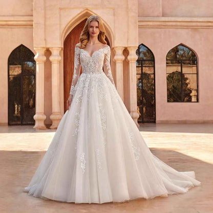Off-Shoulder V-Neck Wedding Dress
