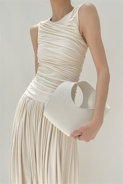 Quintina Round Neck Pleated Maxi Cotton Dress