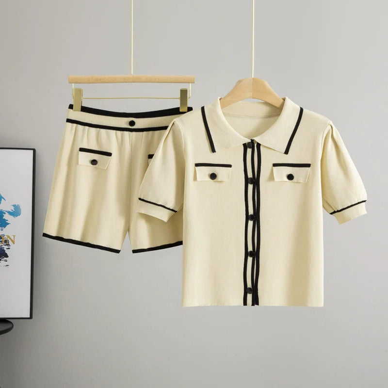 Apricot – Casual Short Cardigan Two-Piece Set