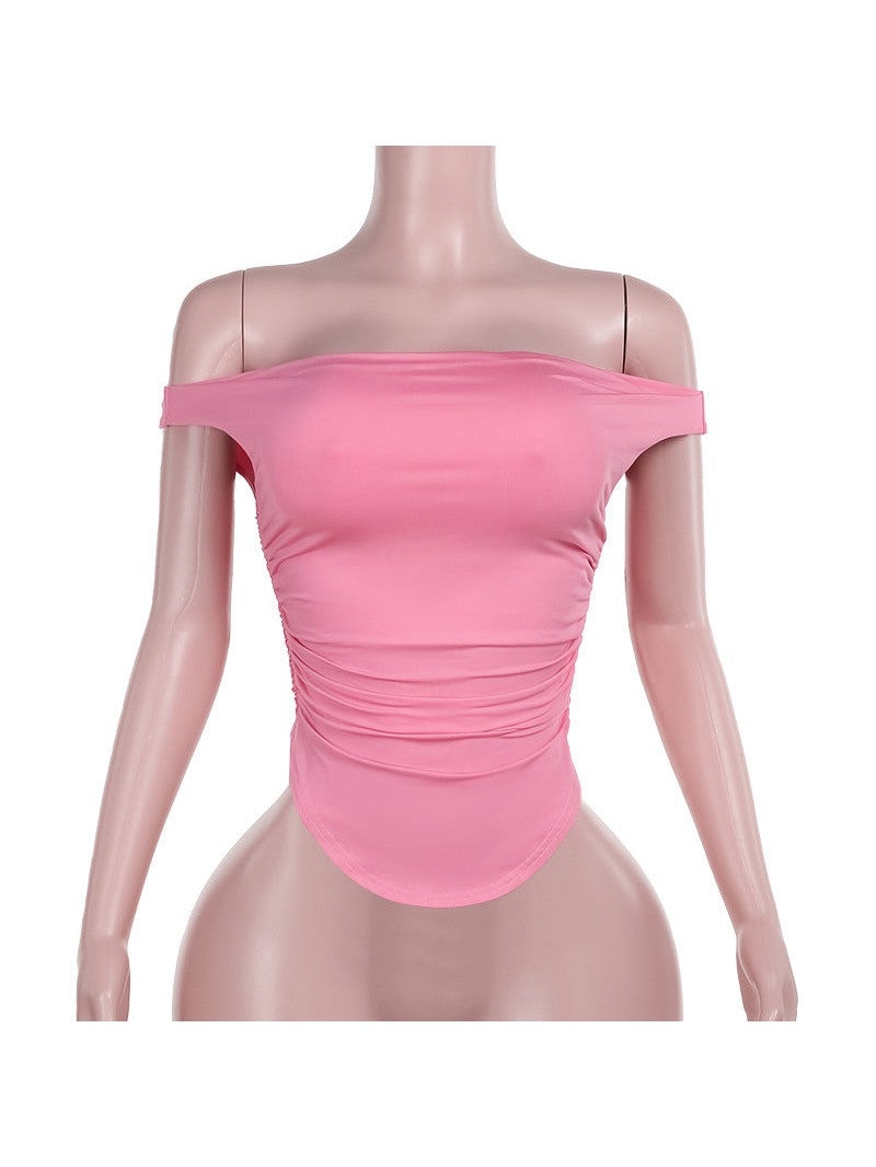 Off Shoulder Pleated Crop Top