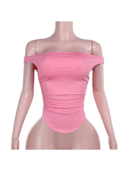 Off Shoulder Pleated Crop Top