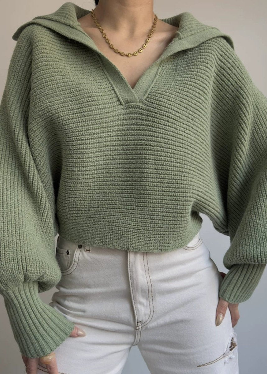 Minimalist Ribbed Collared Knit Sweater