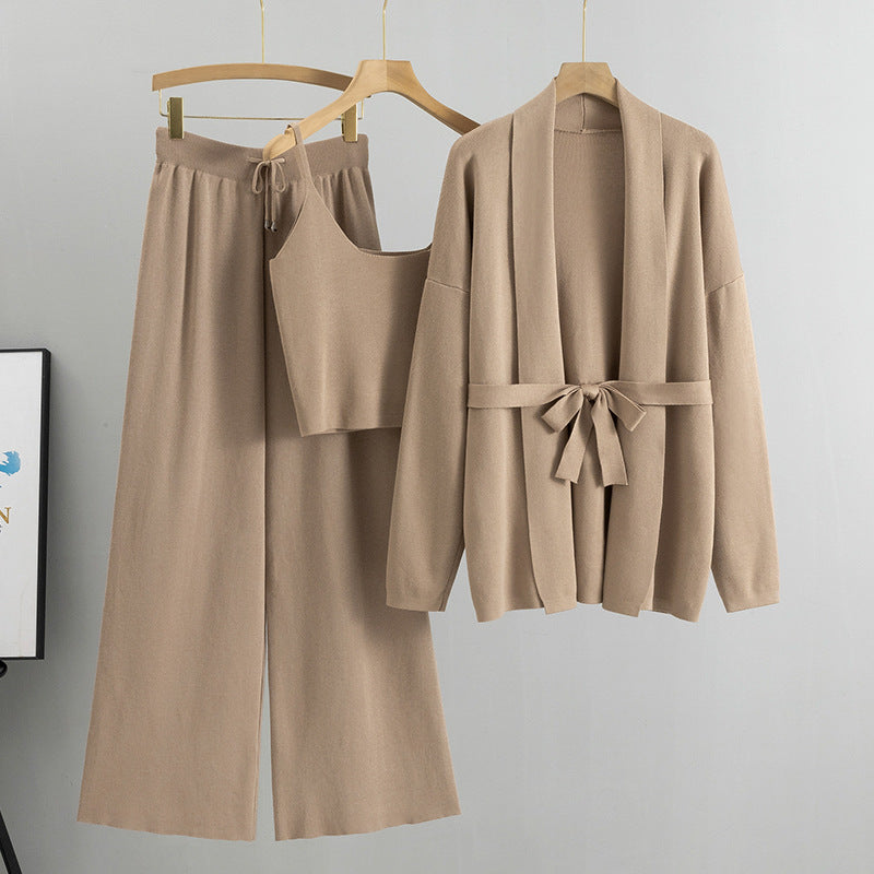 Khaki – Cardigan Jacket & Camisole Three Piece Set