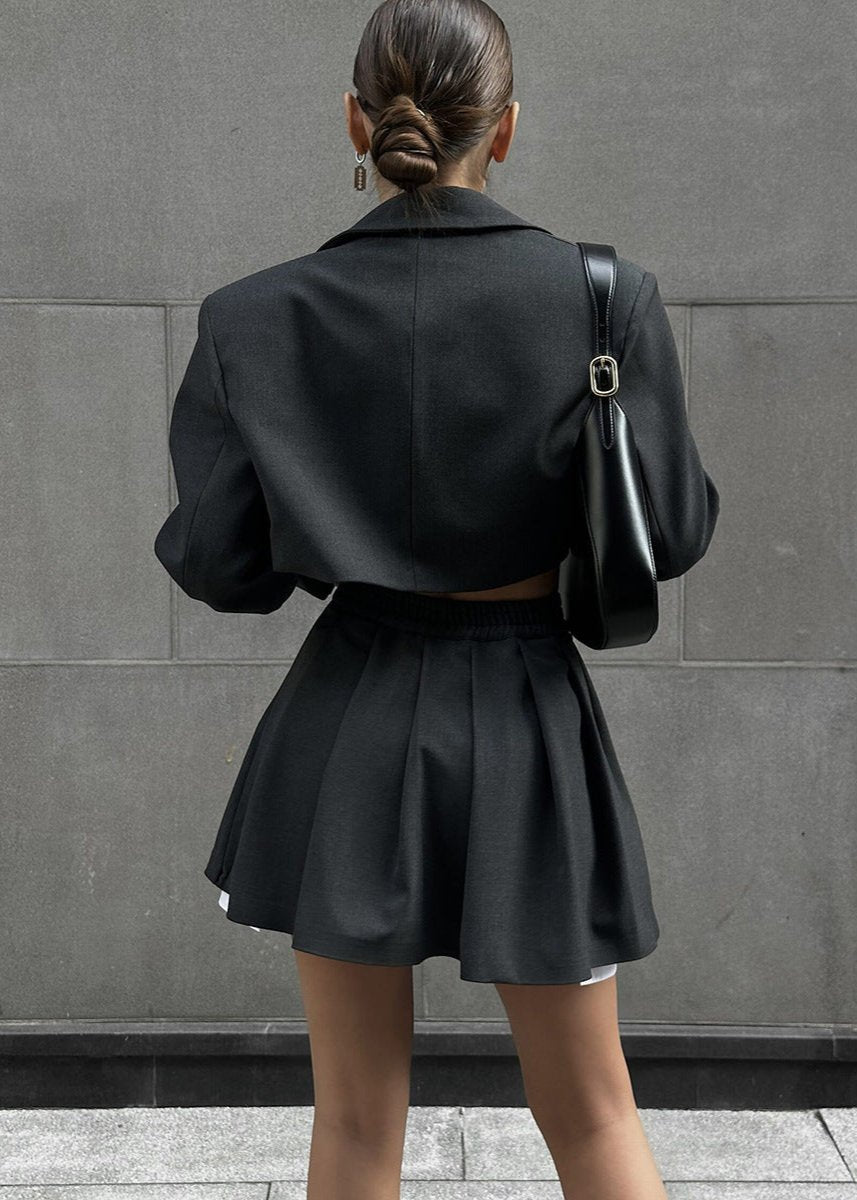 Cropped Blazer and Skater Skirt Set - Modern Sophistication