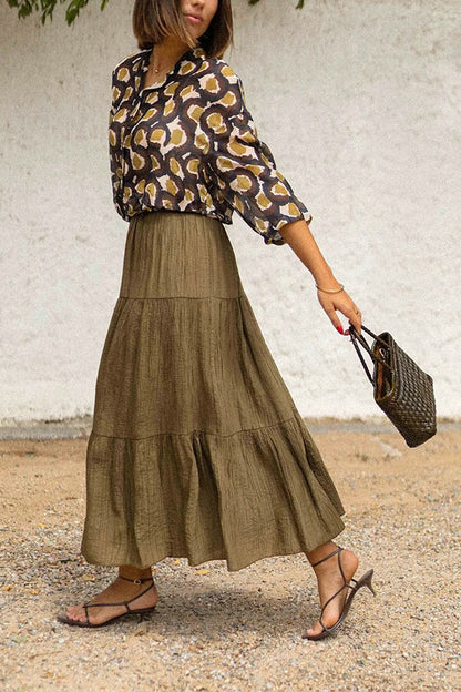 Solid Color Splicing Casual Vacation Maxi Skirt