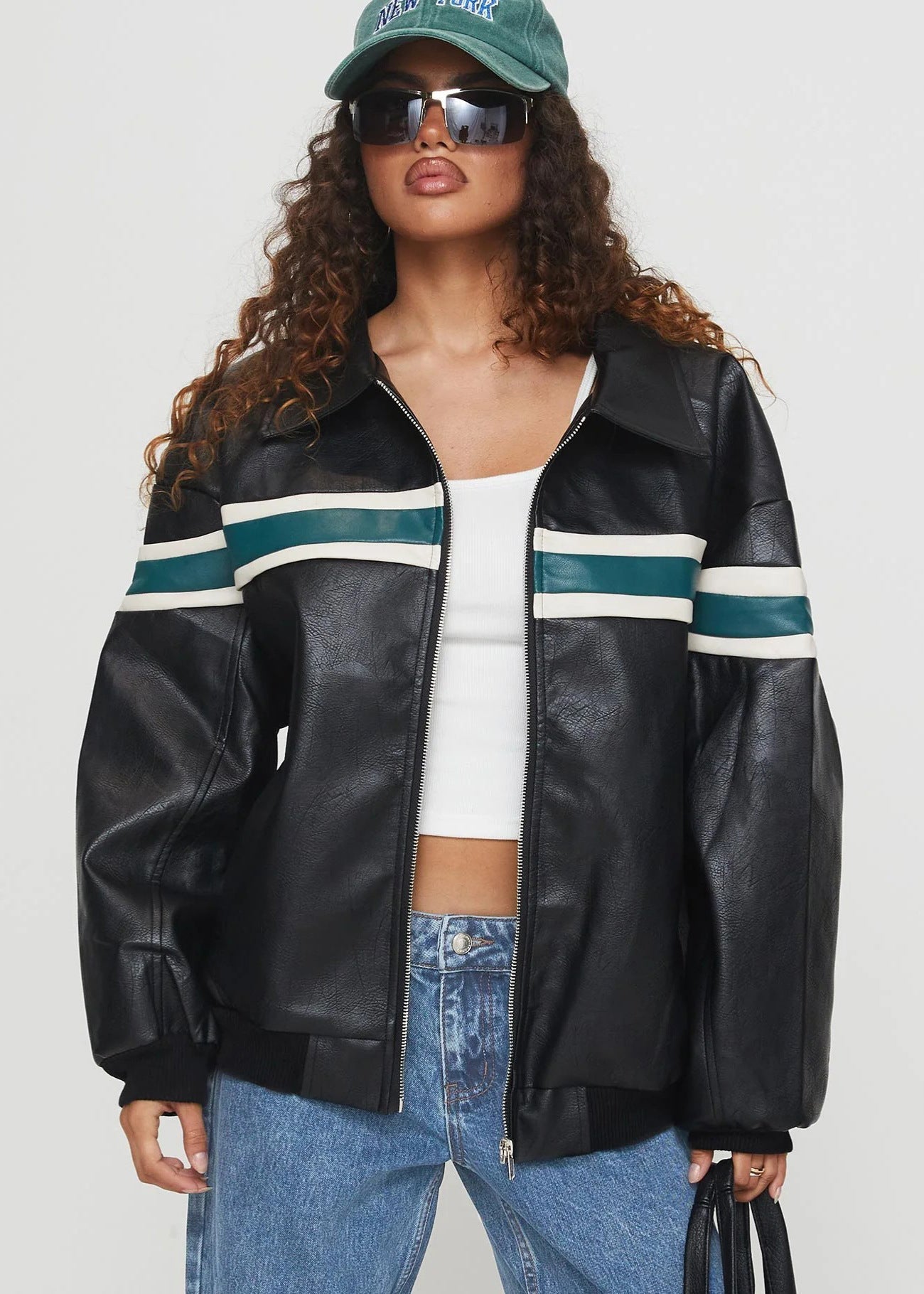 Racer - Faux Leather Bomber Jacket