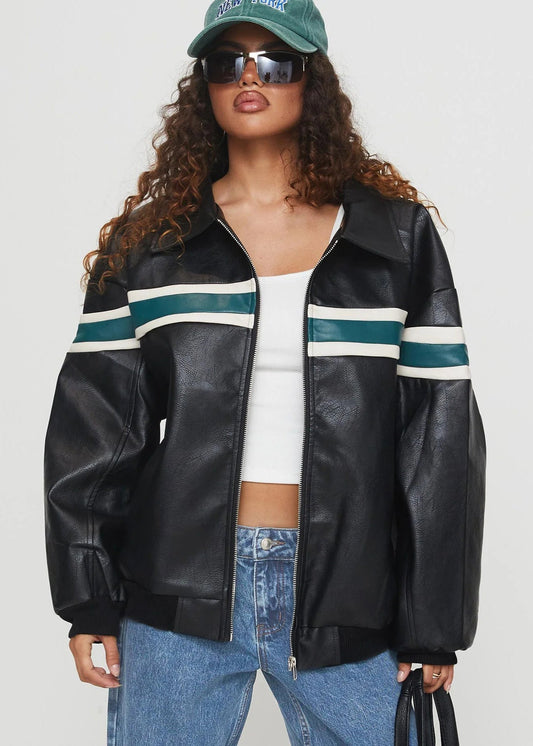 Racer - Faux Leather Bomber Jacket
