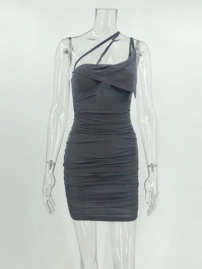 Oblique Shoulder Corset Sheath Dress