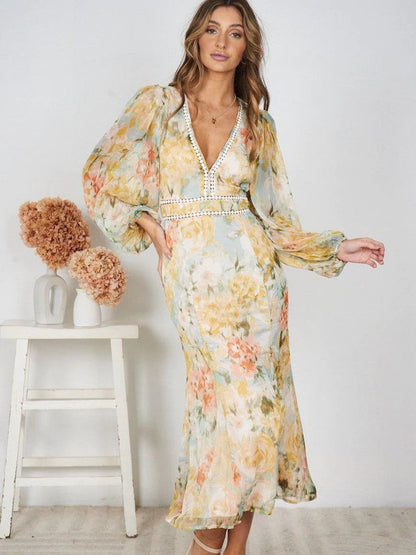 Irregular Asymmetric Printed Maxi Dovetail Dress