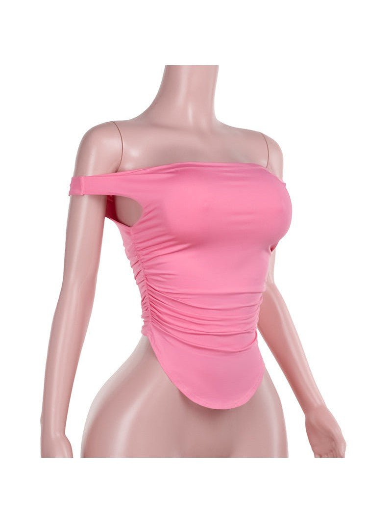 Off Shoulder Pleated Crop Top