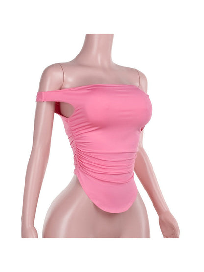 Off Shoulder Pleated Crop Top