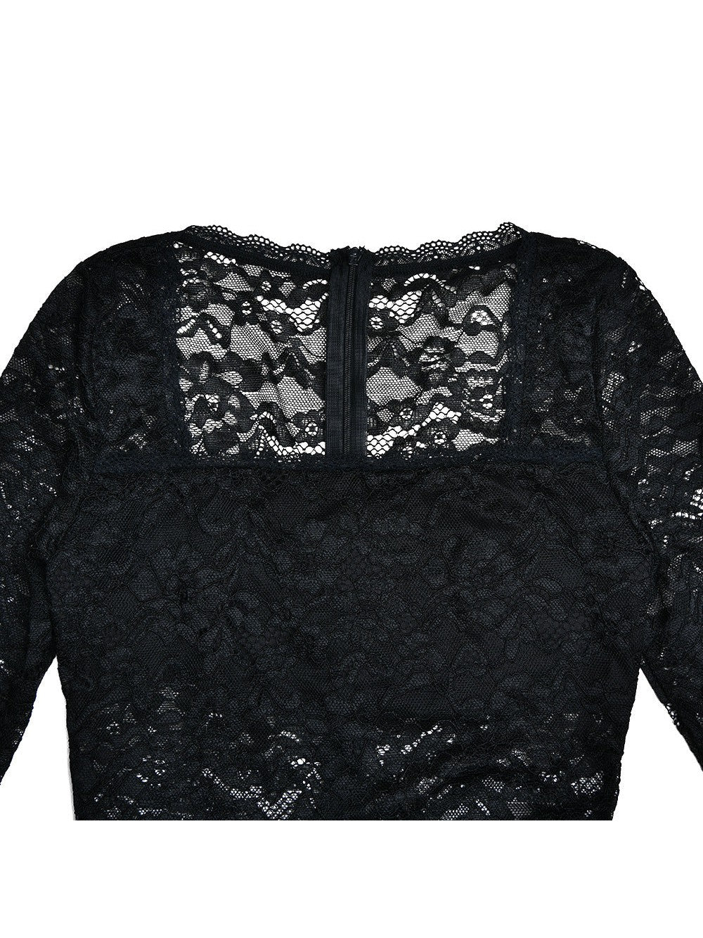 Lace Stitching See through Long Sleeve Square Neck Sheath Dress