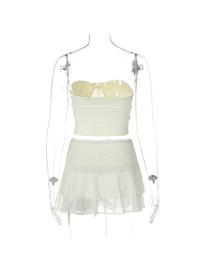 Lace See Through Bandeau Top & Ultra Short Skirt Coord Set