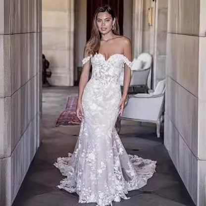 Off-Shoulder Lace Mermaid Bridal Wedding Dress