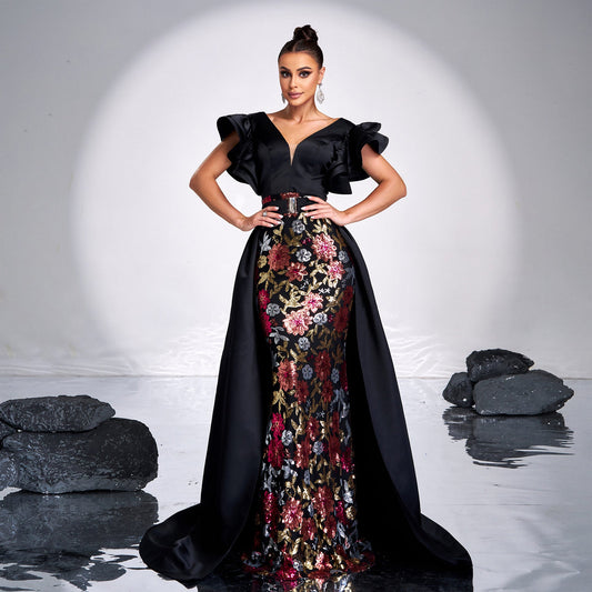 Sleeveless V-Neck Sequin Mermaid Gown Formal Dress