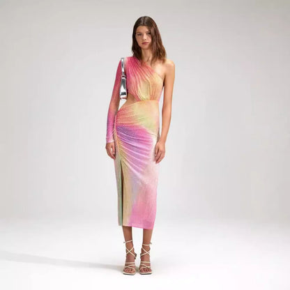 Asymmetrical Off-Shoulder Colorful High-End Prom Dress