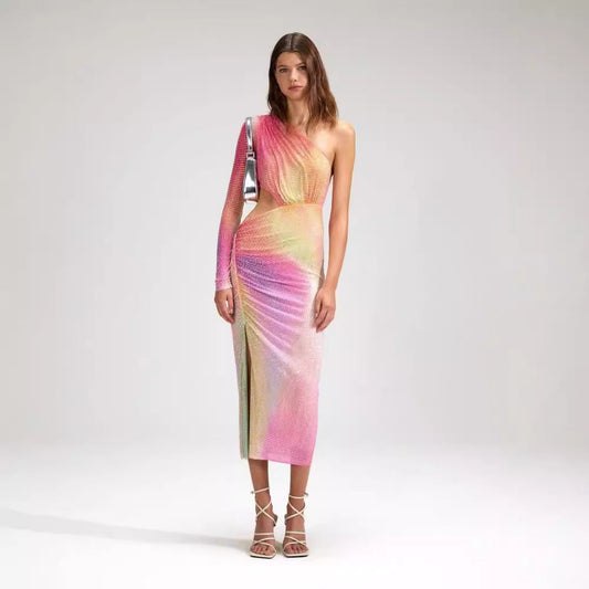 Asymmetrical Off-Shoulder Colorful High-End Prom Dress