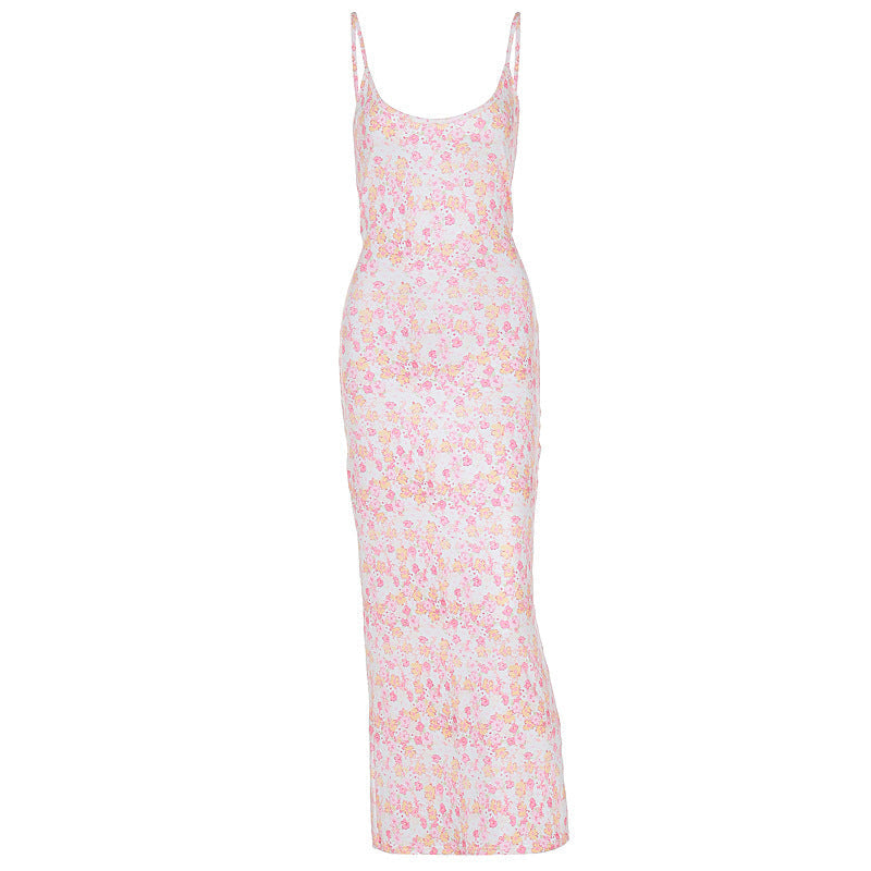 Ditsy Floral Print Spaghetti Strap Scoop Neck Bodycon Maxi Dress