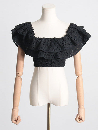 Embroidered Ruffle Crop Top & Short Skirt Coord Set