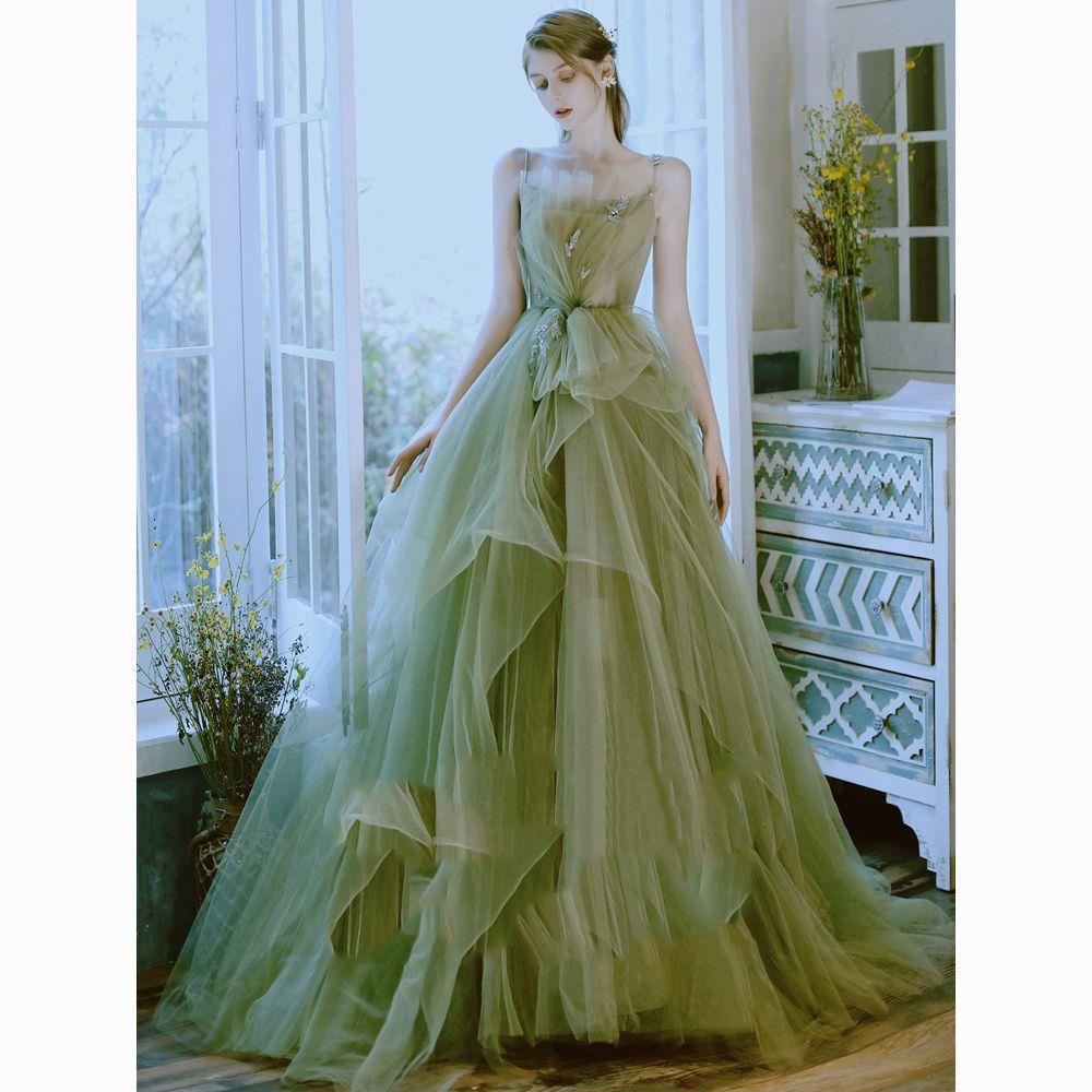 Green Forest-Inspired Graduation Dress Elegant Host Dress