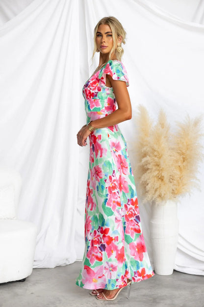 Teresa Floral Printed V-neck Maxi Dress