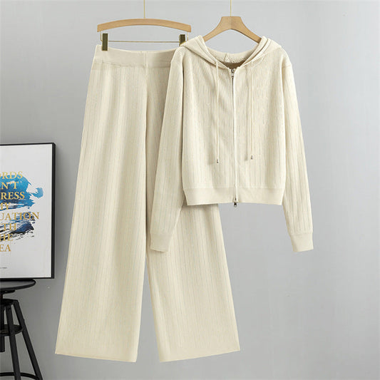 Apricot - Loose Rhinestone Cardigan Two Piece Set