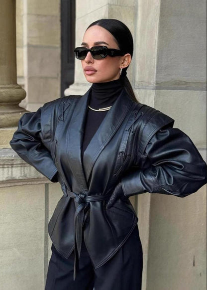 Ravena - Lace-Up Faux Leather Blazer