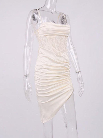Satin Boning Corset Pleated High Slit Dress