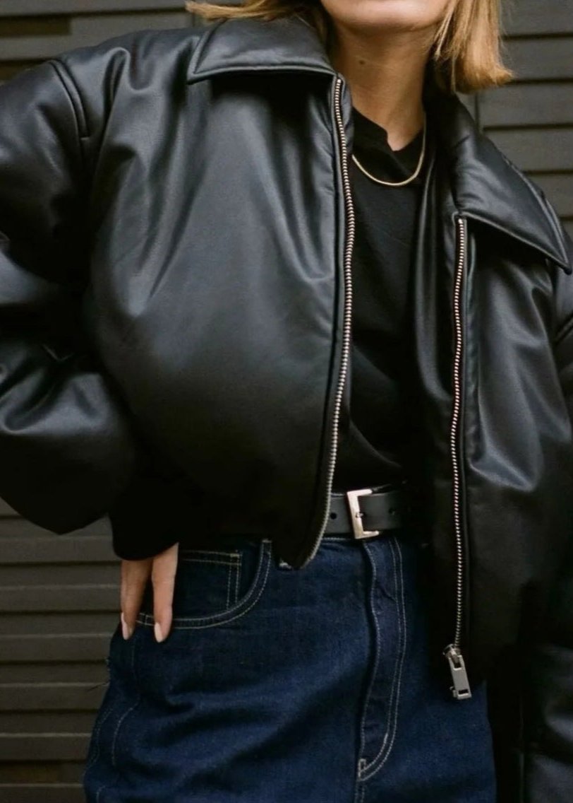 Luna - Cropped Faux Leather Bomber Jacket