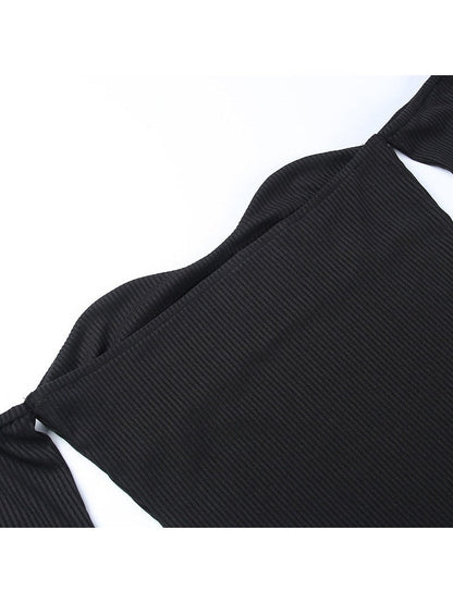 Knitted Off Shoulder Long Sleeve Tube Top Dress