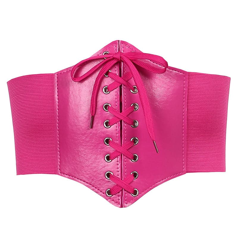 Lace up solid PU leather corset belt