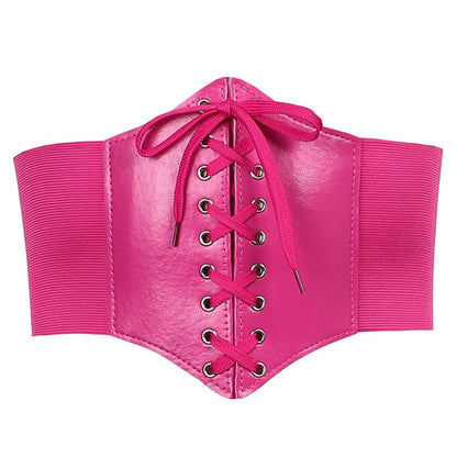 Lace up solid PU leather corset belt
