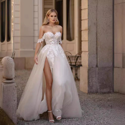 White Sheer Back Lace Mermaid Wedding Dress