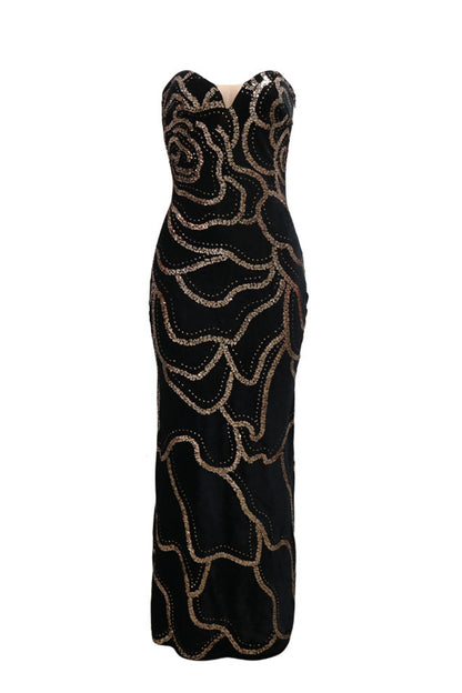 Nydia Sequin Embellished Velvet Maxi Dress