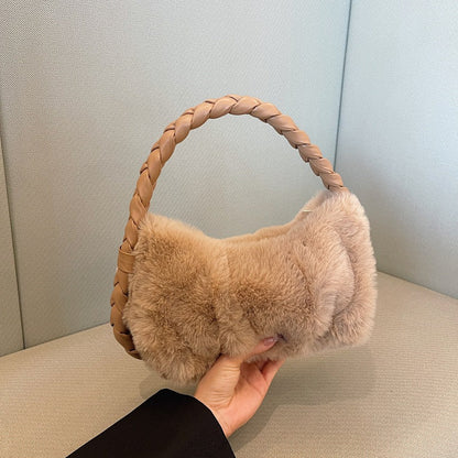 Cable Knit Fuzzy Minimalist Crossbody Bag