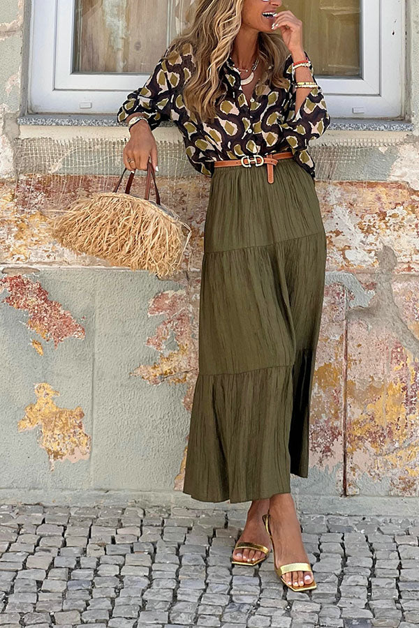 Solid Color Splicing Casual Vacation Maxi Skirt