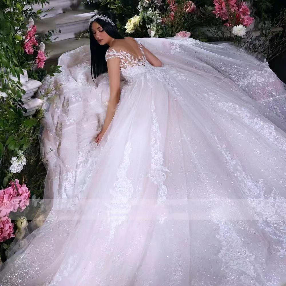 Strapless Lace Long Train Wedding Dress