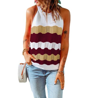 Women's Sleeveless Knit Top – Colorful Wave Pattern Casual Summer Tank