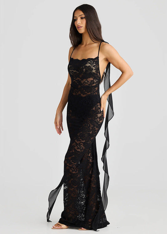 Verona - Sheer Lace Backless Maxi Dress