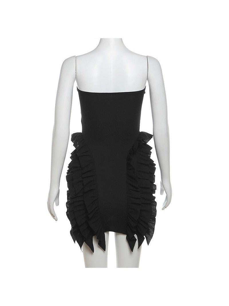 Off Neck Tube Ruffles Sheath Short Dress