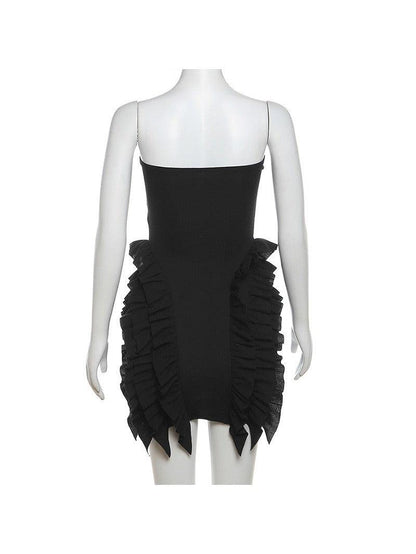 Off Neck Tube Ruffles Sheath Short Dress