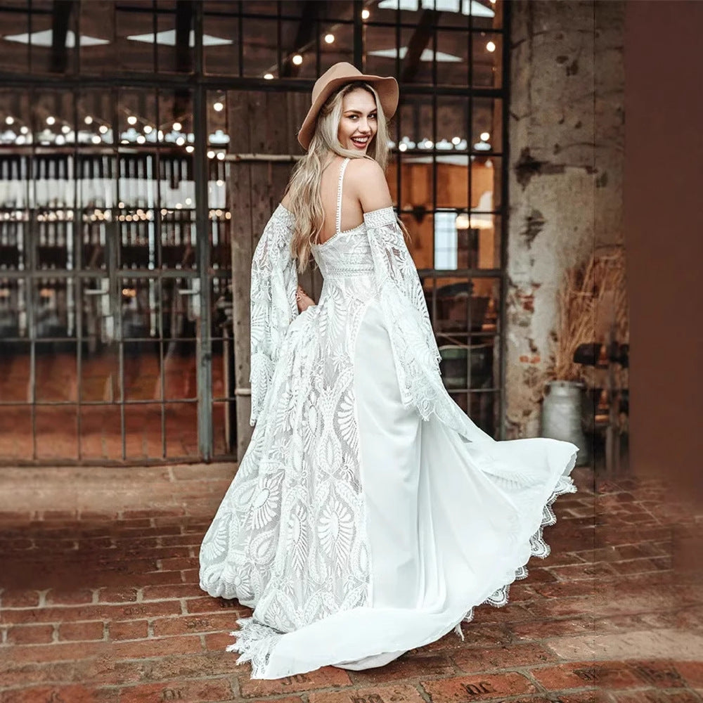 Halter Neck Long Train Evening Wedding Dress