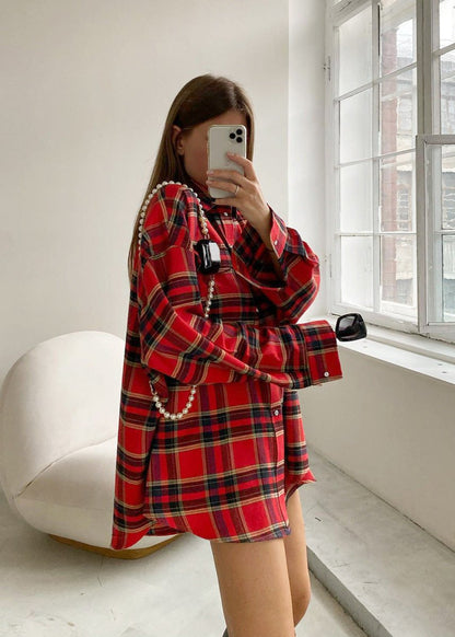 Bold Red Plaid Oversized Shirt